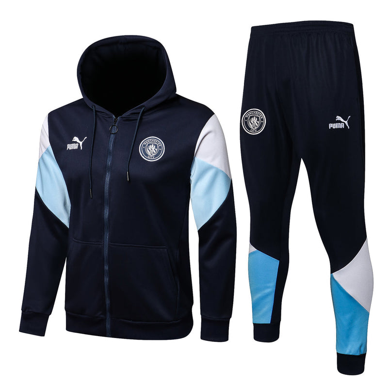 Fato de Treino Manchester City 21/22 Azul Com Capuz